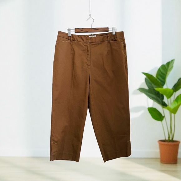 Talbots Pants - Talbots Women’s Casual High Rise Brown Cotton Ankle Pants Size 14W